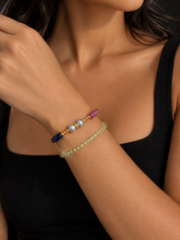 Double Strand Beaded Bracelet – Natural South Sea Gray Japanese Akoya Silver-Gray PearlPearls & Multicolor Gemstones with Gold Beads, S925 Sterling Silver Heart Charm Adjustable Layered Stack Jewelry