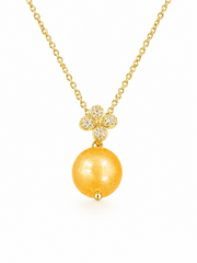 Natural South Sea Golden Pearl Double Layer Necklace ，S925 Sterling Silver Gold Plated Butterfly  ，Elegant Statement Jewelry for Women Wedding Party Gift