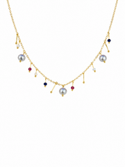 Grey Pearl Necklace Women, Madama  Pearls Multicolor Ruby Blue White Gemstone Gold Plated Sterling Silver Clavicle Chain Gift