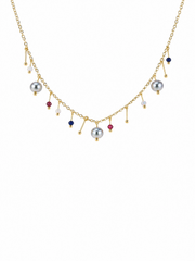 Grey Pearl Necklace Women, Madama  Pearls Multicolor Ruby Blue White Gemstone Gold Plated Sterling Silver Clavicle Chain Gift