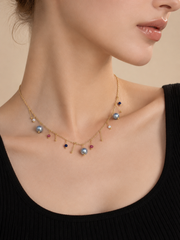 Grey Pearl Necklace Women, Madama  Pearls Multicolor Ruby Blue White Gemstone Gold Plated Sterling Silver Clavicle Chain Gift