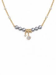 Crown Bow Necklace  Natural South Sea Gray Japanese Akoya Silver-Gray PearlPearls & Cubic Zirconia Station Chain, S925 Sterling Silver Gold Plated Dainty Statement Collar Jewelry
