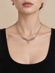 Crown Bow Necklace  Natural South Sea Gray Japanese Akoya Silver-Gray PearlPearls & Cubic Zirconia Station Chain, S925 Sterling Silver Gold Plated Dainty Statement Collar Jewelry