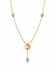 Vintage Luxury Mixed Pearl Y Drop Necklace, Large Golden Pearl & Akoya Grey Pearl Paperclip Chain Statement Necklace for Wedding & Daily Wea