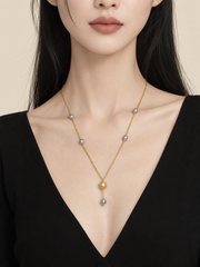 Vintage Luxury Mixed Pearl Y Drop Necklace, Large Golden Pearl & Akoya Grey Pearl Paperclip Chain Statement Necklace for Wedding & Daily Wea