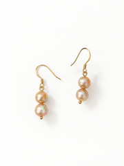Golden Pearl Drop Earrings&nbsp; S925 Sterling Silver Gold Plated&nbsp; Double&nbsp; Freshwater Pearls Elegant Hook Earrings for Her.