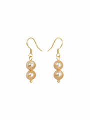 Golden Pearl Drop Earrings&nbsp; S925 Sterling Silver Gold Plated&nbsp; Double&nbsp; Freshwater Pearls Elegant Hook Earrings for Her.