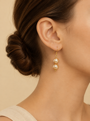 Golden Pearl Drop Earrings&nbsp; S925 Sterling Silver Gold Plated&nbsp; Double&nbsp; Freshwater Pearls Elegant Hook Earrings for Her.