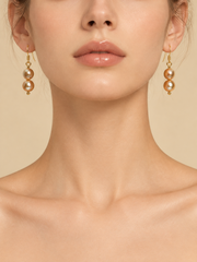 Golden Pearl Drop Earrings&nbsp; S925 Sterling Silver Gold Plated&nbsp; Double&nbsp; Freshwater Pearls Elegant Hook Earrings for Her.