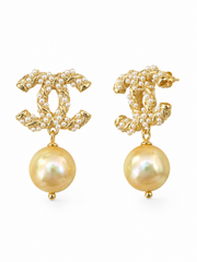 Classic Inspired Natural South Sea Golden Pearl Drop Earrings,Large Golden Pearl Dangle Earrings, S925 Sterling Silver Gold Plated Pearl Statement Earrings for Women
