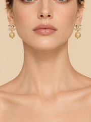 Classic Inspired Natural South Sea Golden Pearl Drop Earrings,Large Golden Pearl Dangle Earrings, S925 Sterling Silver Gold Plated Pearl Statement Earrings for Women