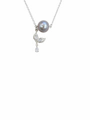 Ama-Mabu Pearl Butterfly Necklace S925 Sterling SilverJapanese Akoya Silver-Gray PearlPendant Jewelry for Women.
