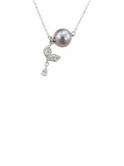 Ama-Mabu Pearl Butterfly Necklace S925 Sterling SilverJapanese Akoya Silver-Gray PearlPendant Jewelry for Women.