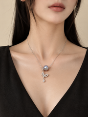 Ama-Mabu Pearl Butterfly Necklace S925 Sterling SilverJapanese Akoya Silver-Gray PearlPendant Jewelry for Women.