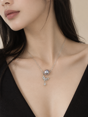 Ama-Mabu Pearl Butterfly Necklace S925 Sterling SilverJapanese Akoya Silver-Gray PearlPendant Jewelry for Women.