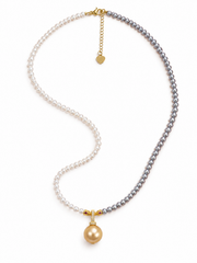 Natural South Sea Golden Pearl Pendant Necklace&nbsp; Two-Tone Pearl Chain&nbsp; S925 Silver Gold Plated.