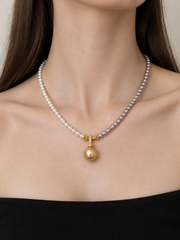 Natural South Sea Golden Pearl Pendant Necklace&nbsp; Two-Tone Pearl Chain&nbsp; S925 Silver Gold Plated.