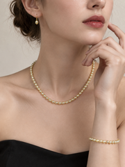 Golden Keshi Pearl Necklace, S925 Sterling Silver Gold Plated, Adjustable Chain with Heart Charm, Elegant Freshwater Pearl Jewelry for Women, Gift for Her.