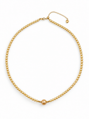 Golden Pearl Necklace with Statement Center Pearl, S925 Sterling Silver Gold Plated, Adjustable Heart Chain, Elegant Jewelry for Women, Gift for Her.
