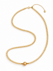 Golden Pearl Necklace with Statement Center Pearl, S925 Sterling Silver Gold Plated, Adjustable Heart Chain, Elegant Jewelry for Women, Gift for Her.
