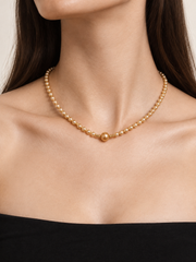 Golden Pearl Necklace with Statement Center Pearl, S925 Sterling Silver Gold Plated, Adjustable Heart Chain, Elegant Jewelry for Women, Gift for Her.
