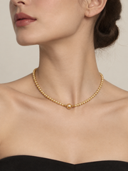 Golden Pearl Necklace with Statement Center Pearl, S925 Sterling Silver Gold Plated, Adjustable Heart Chain, Elegant Jewelry for Women, Gift for Her.