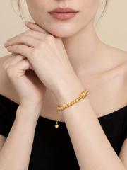 Natural South Sea Golden Pearl Full Beaded Bracelet, Small Golden Pearls with Large Statement Center Pearl, S925 Sterling Silver Gold Plated Adjustable Bracelet, Luxury Pearl Jewelry Gift for Women