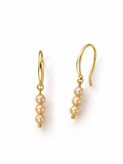 Natural South Sea Golden Pearl Hook Earrings, S925 Sterling Silver Gold Plated 3pcs Golden Pearl Dangle Earrings, Minimalist Stacked Pearl Drop Earrings for Women Wedding