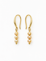 Natural South Sea Golden Pearl Hook Earrings, S925 Sterling Silver Gold Plated 3pcs Golden Pearl Dangle Earrings, Minimalist Stacked Pearl Drop Earrings for Women Wedding