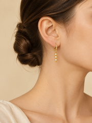 Natural South Sea Golden Pearl Hook Earrings, S925 Sterling Silver Gold Plated 3pcs Golden Pearl Dangle Earrings, Minimalist Stacked Pearl Drop Earrings for Women Wedding