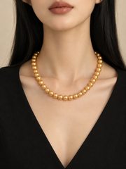 South Sea Golden Pearl Graduated Tower Necklace, Genuine Natural Golden Pearl Single Strand Necklace for Women, S925 Sterling Silver Adjustable Golden Pearl Choker, Luxury Wedding Bridal Pearl Necklace Gift for Her