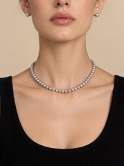 Japanese Akoya Silver-Gray Pearl Gray Pearl Necklace S925 Sterling Silver Classic Single Strand Adjustable Chain with Heart Charm Elegant Gift for Her.