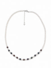 Akoya & Tahitian Pearl Necklace, S925 Sterling Silver, White & Black Pearl Strand with Heart Charm, Elegant Jewelry for Women, Gift for Her.