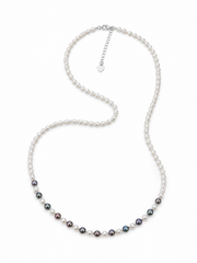 Akoya & Tahitian Pearl Necklace, S925 Sterling Silver, White & Black Pearl Strand with Heart Charm, Elegant Jewelry for Women, Gift for Her.