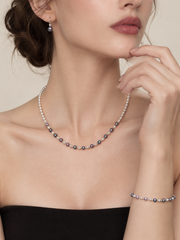 Akoya & Tahitian Pearl Necklace, S925 Sterling Silver, White & Black Pearl Strand with Heart Charm, Elegant Jewelry for Women, Gift for Her.