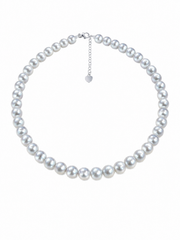 Madama Grade Japanese Akoya Silver-Gray Pearl Necklace,Genuine Japanese Akoya Silver Gray Pearl Single Strand Necklace for Women, S925 Sterling Silver Adjustable Pearl Choker, Luxury Wedding Bridal Pearl Jewelry Gift for Her