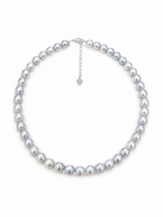 Madama Grade Japanese Akoya Silver-Gray Pearl Necklace,Genuine Japanese Akoya Silver Gray Pearl Single Strand Necklace for Women, S925 Sterling Silver Adjustable Pearl Choker, Luxury Wedding Bridal Pearl Jewelry Gift for Her