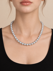 Madama Grade Japanese Akoya Silver-Gray Pearl Necklace,Genuine Japanese Akoya Silver Gray Pearl Single Strand Necklace for Women, S925 Sterling Silver Adjustable Pearl Choker, Luxury Wedding Bridal Pearl Jewelry Gift for Her