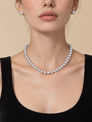 Madama Grade Japanese Akoya Silver-Gray Pearl Necklace,Genuine Japanese Akoya Silver Gray Pearl Single Strand Necklace for Women, S925 Sterling Silver Adjustable Pearl Choker, Luxury Wedding Bridal Pearl Jewelry Gift for Her
