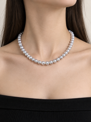Madama Grade Japanese Akoya Silver-Gray Pearl Necklace,Genuine Japanese Akoya Silver Gray Pearl Single Strand Necklace for Women, S925 Sterling Silver Adjustable Pearl Choker, Luxury Wedding Bridal Pearl Jewelry Gift for Her