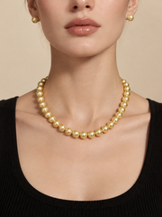 Luxury South Sea Golden Pearl Tower Necklace, Genuine Seawater Graduated Golden Pearl Single Strand Necklace, Gold Plated Safety Clasp, Statement Fine Pearl Jewelry Gift for Her
