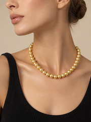 Luxury South Sea Golden Pearl Tower Necklace, Genuine Seawater Graduated Golden Pearl Single Strand Necklace, Gold Plated Safety Clasp, Statement Fine Pearl Jewelry Gift for Her