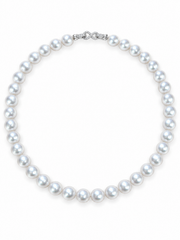 Genuine Seawater White Pearl Graduated Tower Necklace for Women, Single Strand Pearl Necklace with Paved Cubic Zirconia Clasp, Luxury Bridal Fine Pearl Jewelry Gift for Her