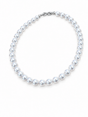 Genuine Seawater White Pearl Graduated Tower Necklace for Women, Single Strand Pearl Necklace with Paved Cubic Zirconia Clasp, Luxury Bridal Fine Pearl Jewelry Gift for Her