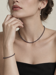 S925 Silver Purple Pearl Necklace, Classic Adjustable Tahitian Pearl Choker with for Daily Wear