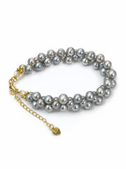 Japanese Akoya Silver-Gray Pearl&nbsp;Lace Weave Bracelet&nbsp; S925 Silver Gold Plated&nbsp; Grey Freshwater Pearl Multi-Strand Jewelry Gift for Her.