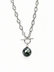 Tahitian Style Pearl Pig Nose Mariner Chain Necklace&nbsp; S925 Sterling Silver OT Toggle Clasp&nbsp; Luxury Statement Jewelry.