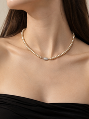 Natural Akoya Golden Pearl Necklace, Full Strand Luxury Pearls with Pave Rhinestone Clasp, Elegant Sterling Silver Choker for Women