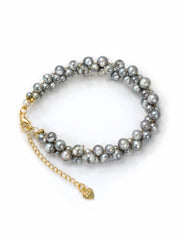 Japanese Akoya Silver-Gray Pearl&nbsp;Lace Weave Bracelet&nbsp; S925 Silver Gold Plated&nbsp; Grey Freshwater Pearl Multi-Strand Jewelry Gift for Her.